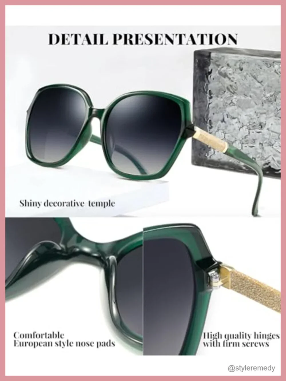 Polarized Sunglasses for Women Trendy UV400 Protection Glitter Temple Shades